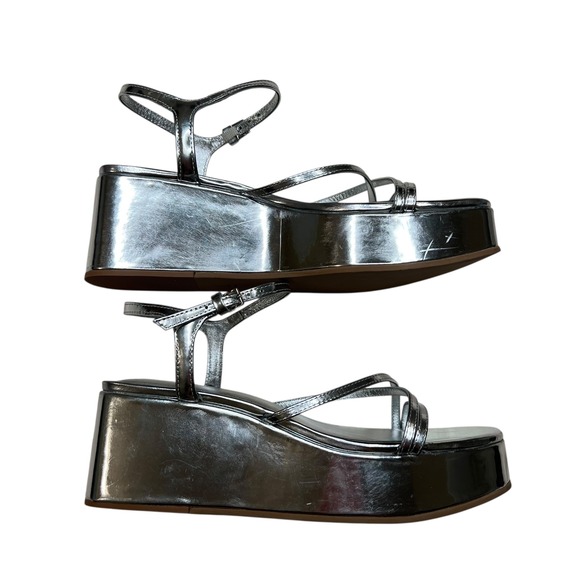 Reformation Zolanda Platform Wedge Strappy Sandal in Metallic Silver SZ 5.5 - Picture 3 of 9